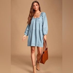 Free People Lou Jean denim baby doll dress size L